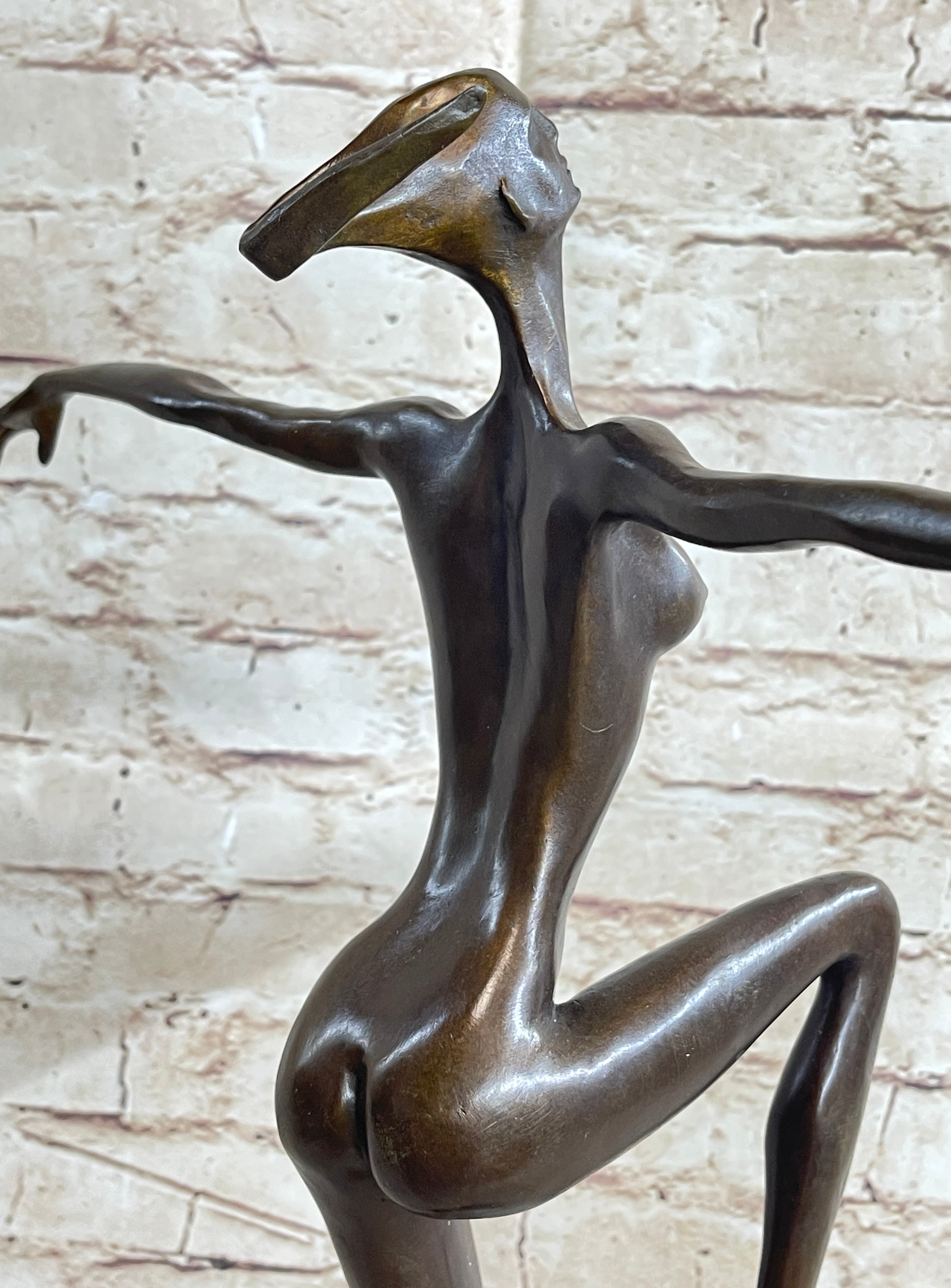 Surreal Abstract Modern Art Dancer Girl Nude Female Figure on Marble Base Signed Original