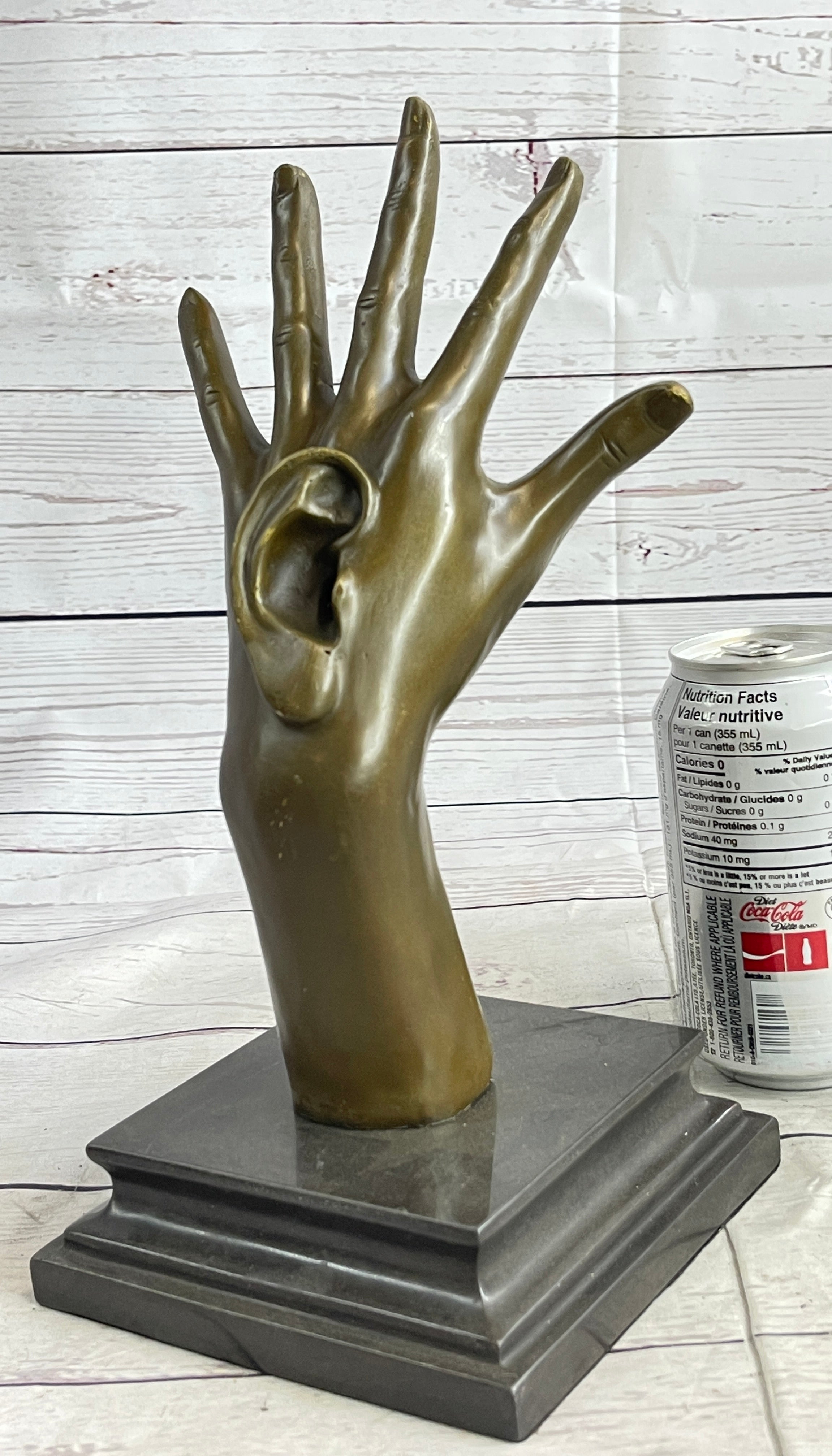 Surreal Bronze Sculpture Hand w/ Ear 13" x 5" Signed
