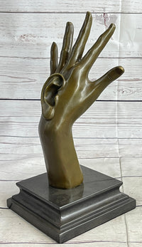 Surreal Bronze Sculpture Hand w/ Ear 13" x 5" Signed