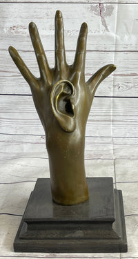 Surreal Bronze Sculpture Hand w/ Ear 13" x 5" Signed
