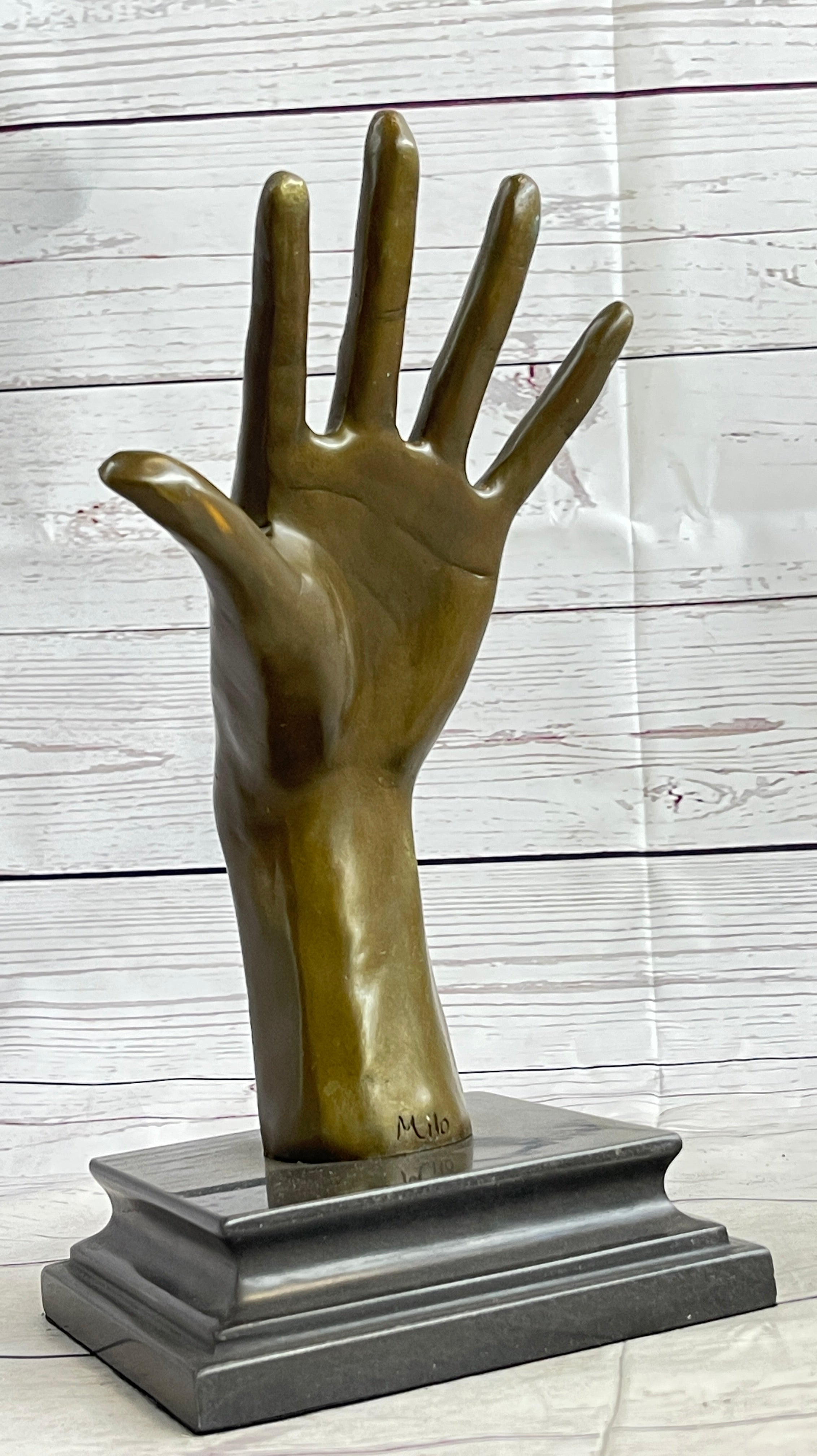 Surreal Bronze Sculpture Hand w/ Ear 13" x 5" Signed