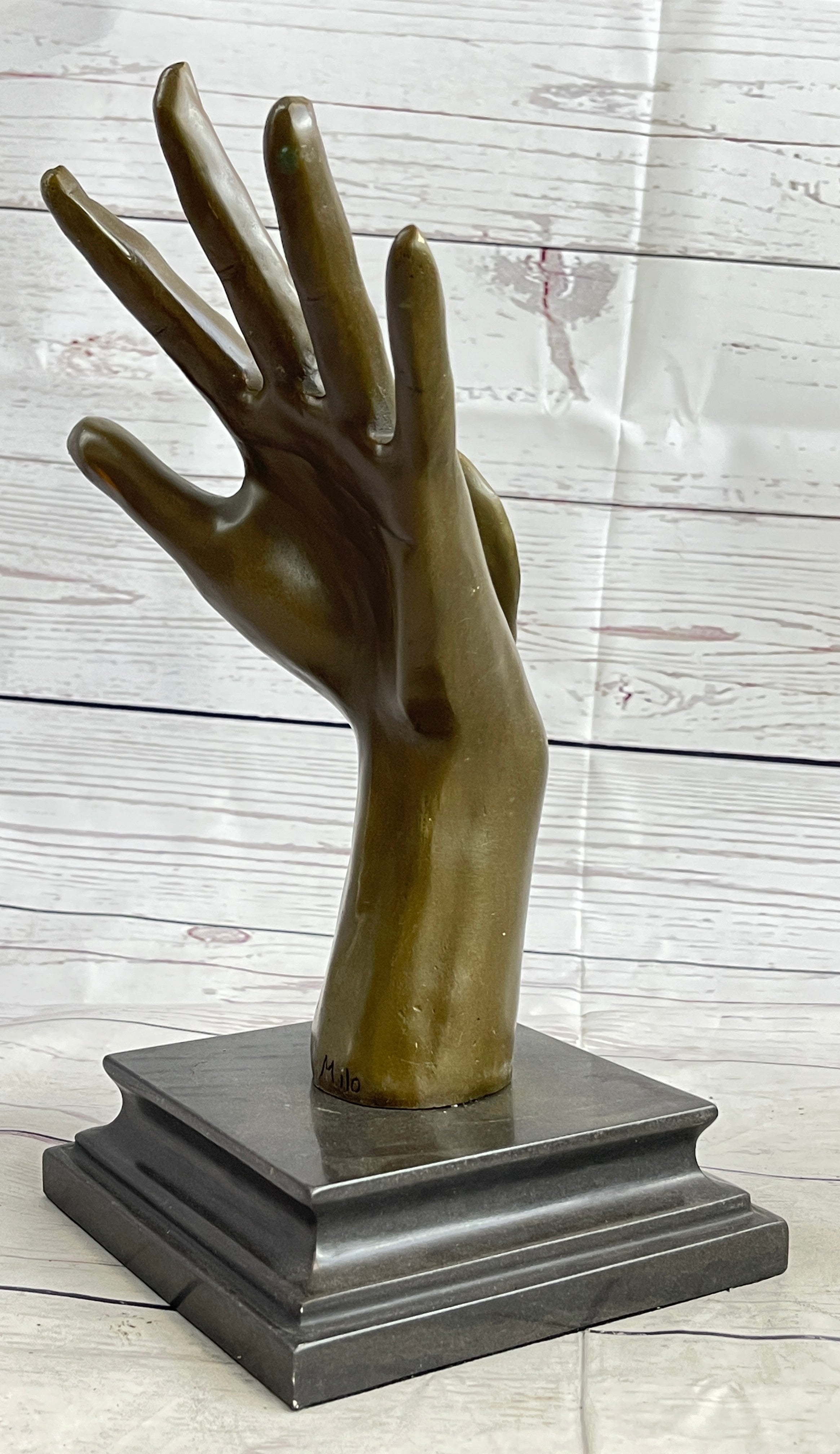 Surreal Bronze Sculpture Hand w/ Ear 13" x 5" Signed