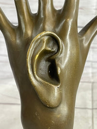 Surreal Bronze Sculpture Hand w/ Ear 13" x 5" Signed