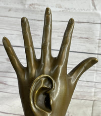 Surreal Bronze Sculpture Hand w/ Ear 13" x 5" Signed