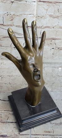 Screaming Face on Back of Hand Surrealist Bronze Sculpture