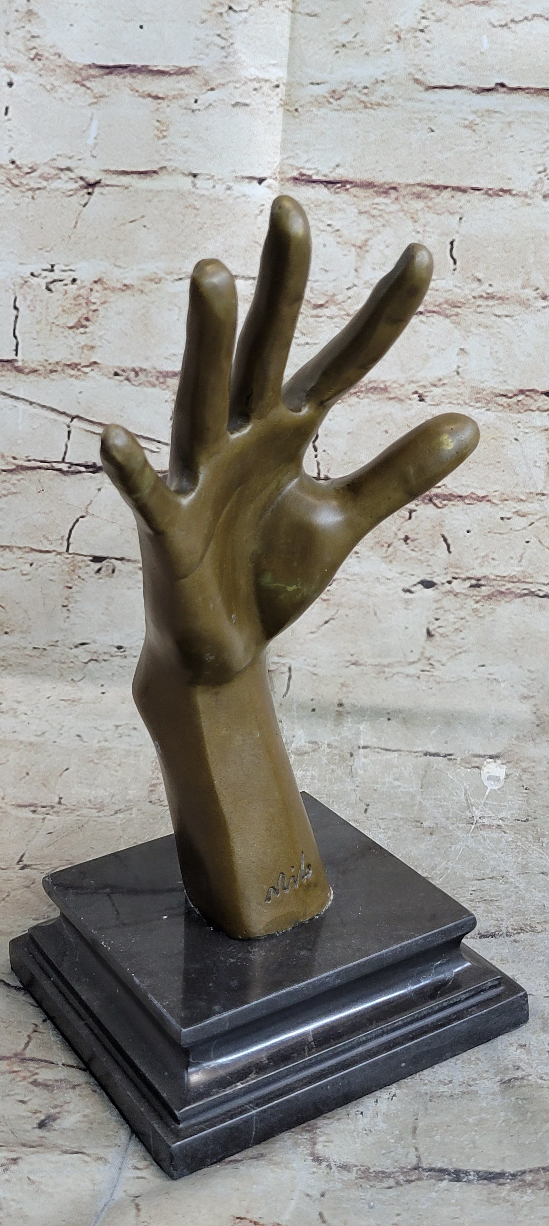 Screaming Face on Back of Hand Surrealist Bronze Sculpture