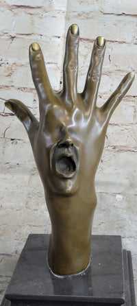 Screaming Face on Back of Hand Surrealist Bronze Sculpture