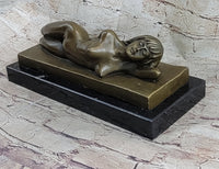 Sleeping Nude Girl Art Sculpture Bronze Figure on Marble Base