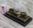 Sleeping Nude Girl Art Sculpture Bronze Figure on Marble Base