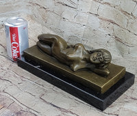 Sleeping Nude Girl Art Sculpture Bronze Figure on Marble Base