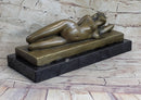 Sleeping Nude Girl Art Sculpture Bronze Figure on Marble Base