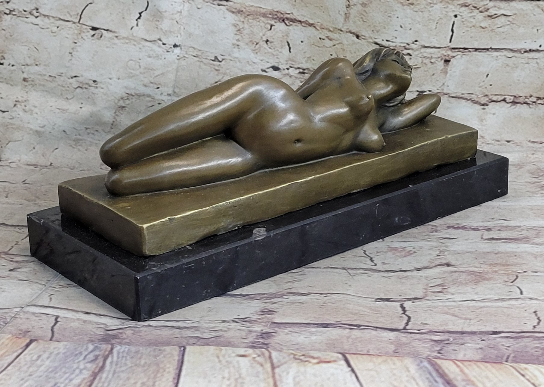 Sleeping Nude Girl Art Sculpture Bronze Figure on Marble Base