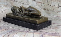 Sleeping Nude Girl Art Sculpture Bronze Figure on Marble Base