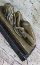Sleeping Nude Girl Art Sculpture Bronze Figure on Marble Base