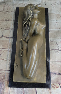 Sleeping Nude Girl Art Sculpture Bronze Figure on Marble Base
