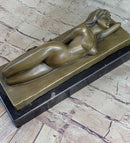 Sleeping Nude Girl Art Sculpture Bronze Figure on Marble Base