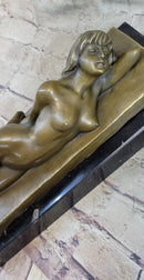Sleeping Nude Girl Art Sculpture Bronze Figure on Marble Base