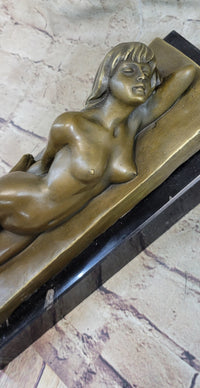 Sleeping Nude Girl Art Sculpture Bronze Figure on Marble Base
