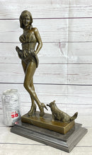 Sexy Playful Girl w/ Kitten Cat Bronze Modern Art Statue Sculpture Vitaleh Original 16" x 9"
