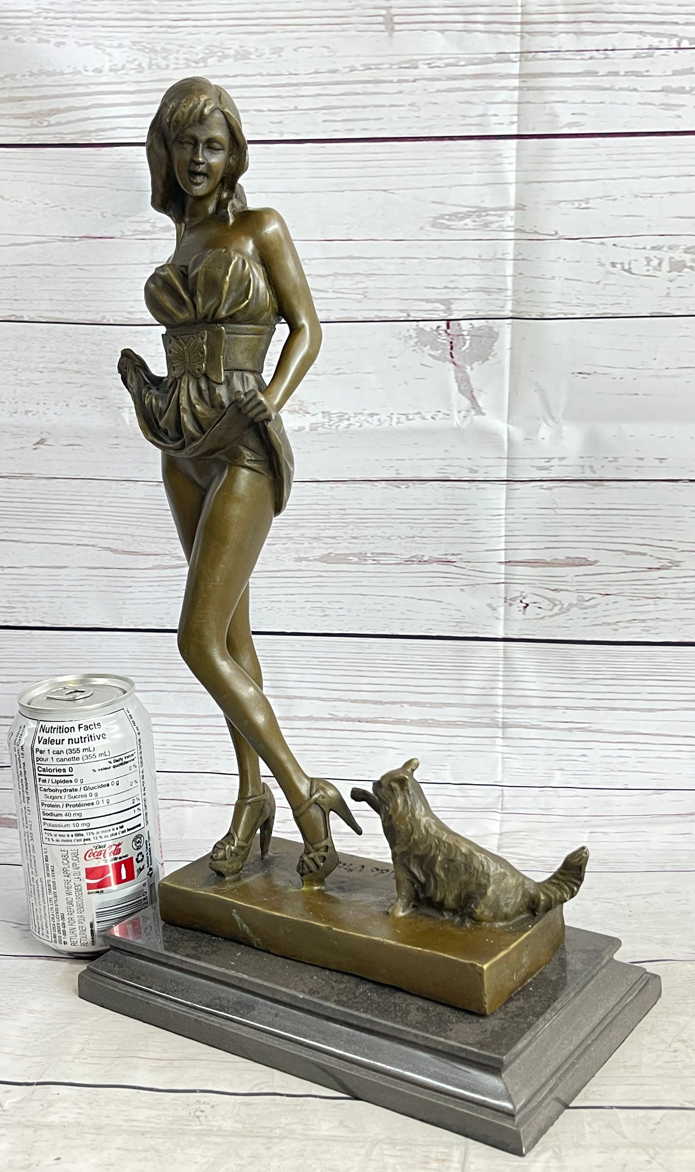 Sexy Playful Girl w/ Kitten Cat Bronze Modern Art Statue Sculpture Vitaleh Original 16" x 9"