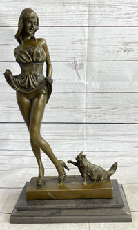 Sexy Playful Girl w/ Kitten Cat Bronze Modern Art Statue Sculpture Vitaleh Original 16" x 9"