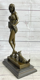Sexy Playful Girl w/ Kitten Cat Bronze Modern Art Statue Sculpture Vitaleh Original 16" x 9"