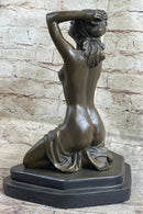 Submissive Nude Girl Blindfolded on Knees Sculpture Figure Marble Base
