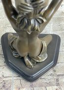 Submissive Nude Girl Blindfolded on Knees Sculpture Figure Marble Base