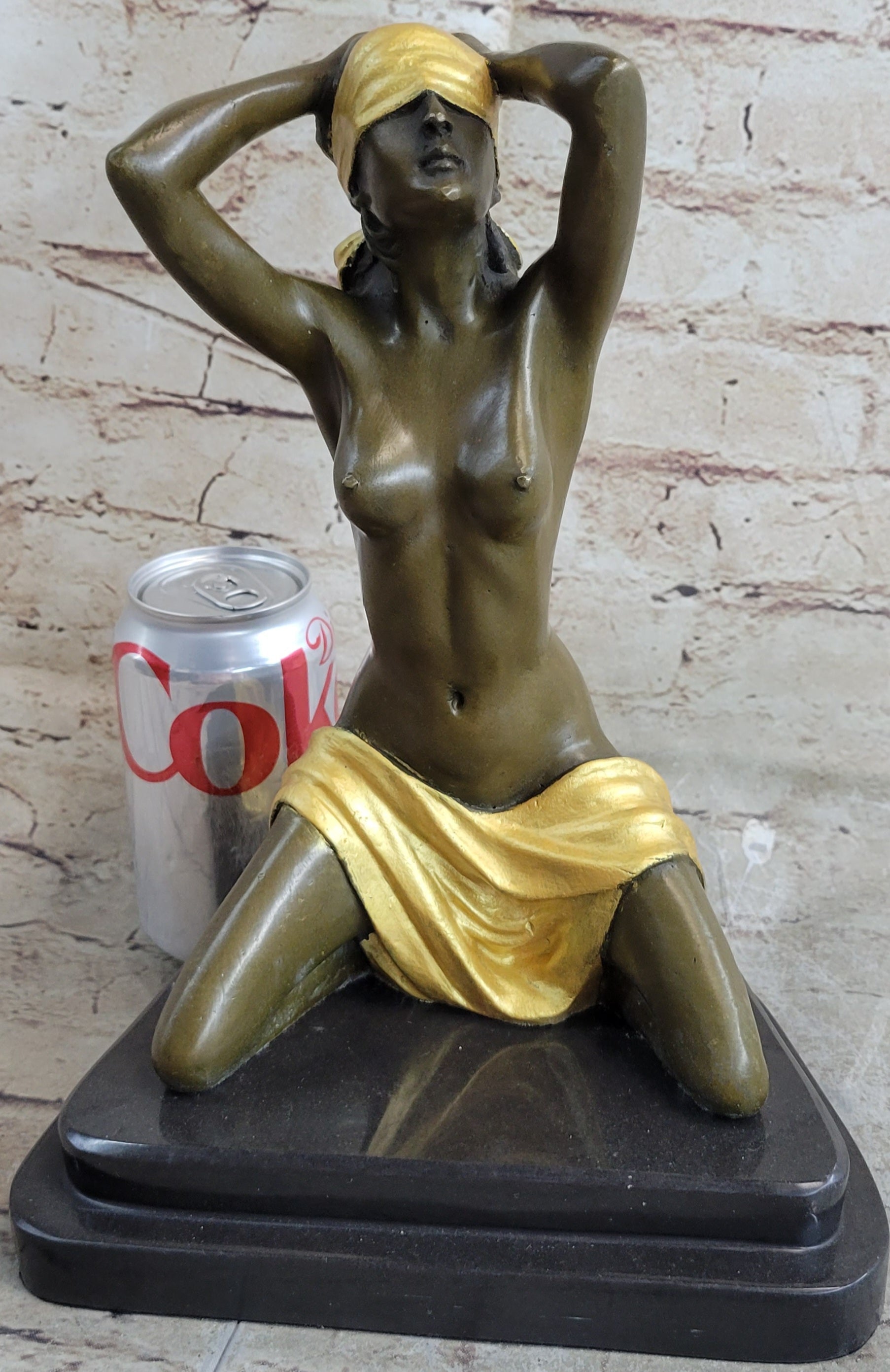 Blindfolded Female Figure Erotic Nude Bronze Sculpture Preiss 12" x 9"