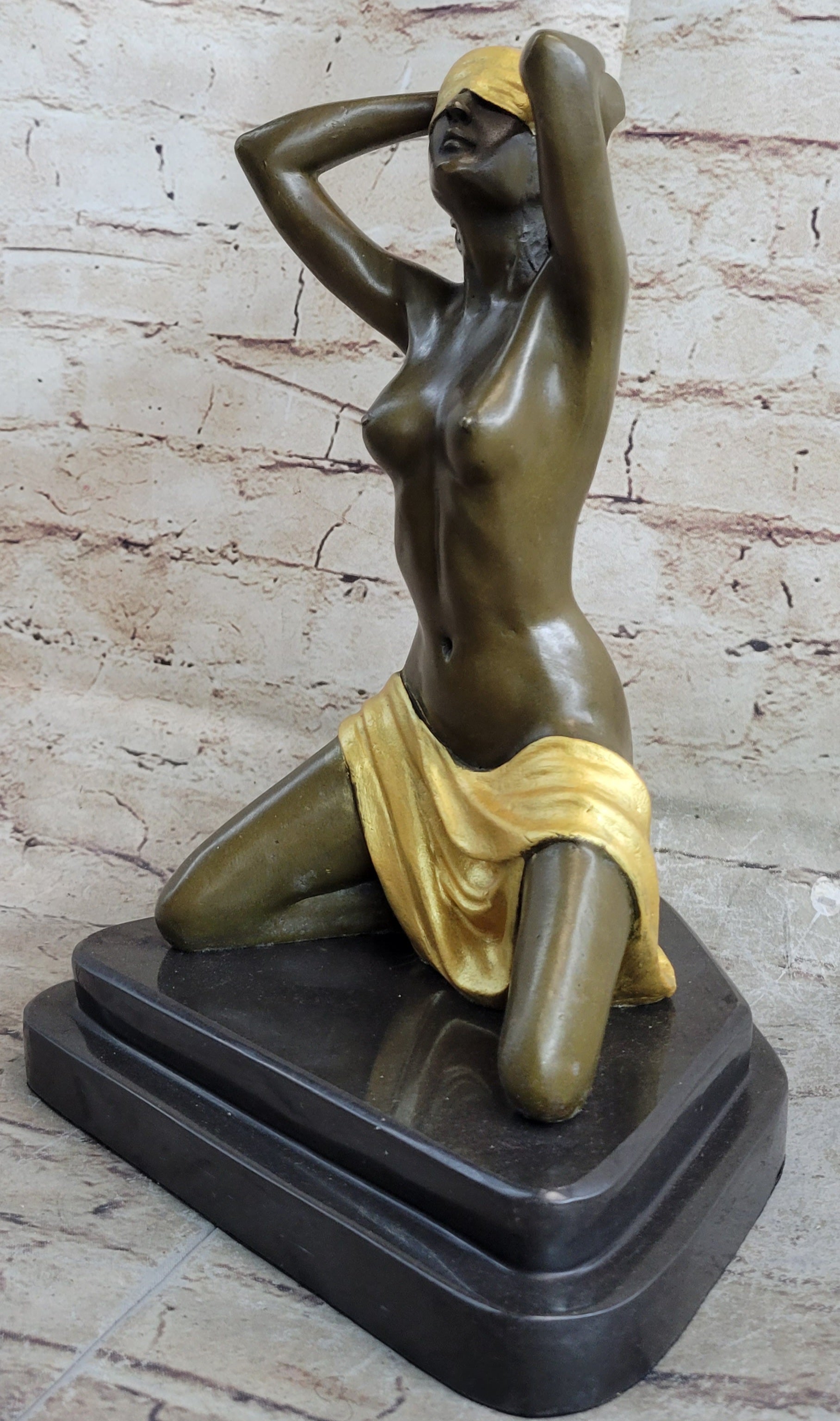 Blindfolded Female Figure Erotic Nude Bronze Sculpture Preiss 12" x 9"