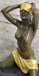 Blindfolded Female Figure Erotic Nude Bronze Sculpture Preiss 12" x 9"