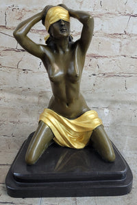 Blindfolded Female Figure Erotic Nude Bronze Sculpture Preiss 12" x 9"