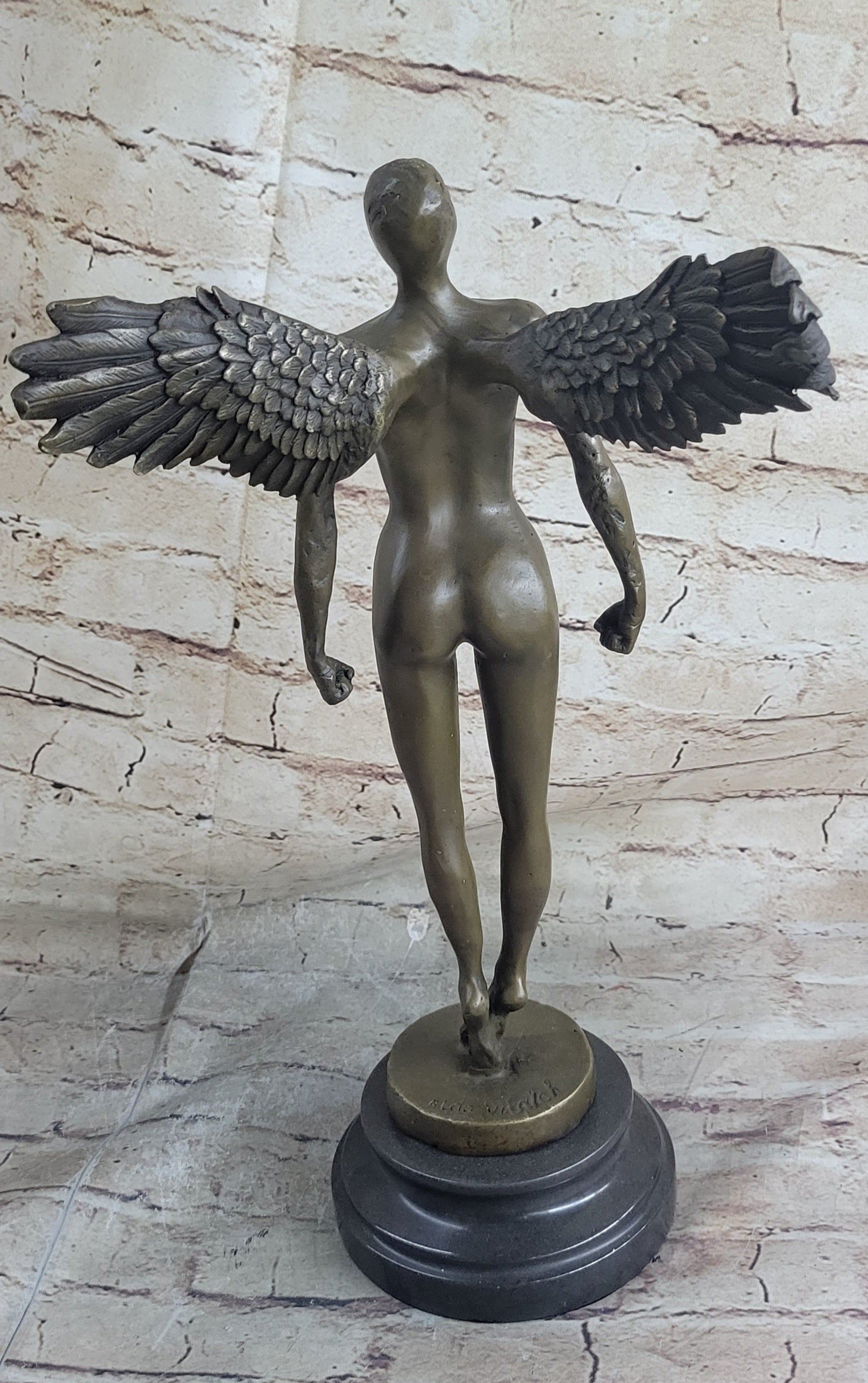 Abstract Winged Angel Nude Female Figure Bronze Sculpture Vitaleh