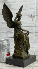 Signed Moreau Angel on Celestial Throne Bronze Marble Sculpture