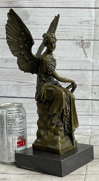 Signed Moreau Angel on Celestial Throne Bronze Marble Sculpture