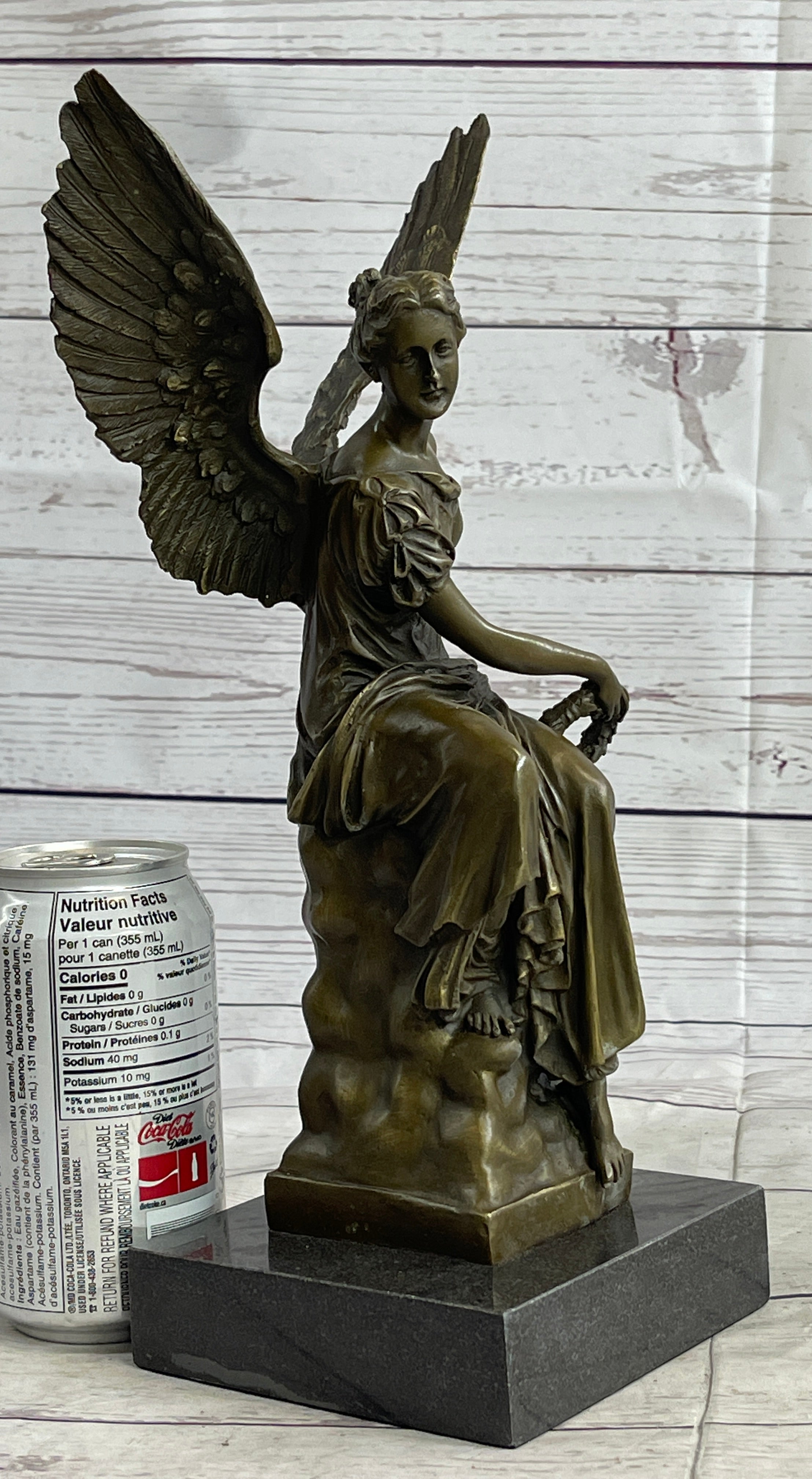 Signed Moreau Angel on Celestial Throne Bronze Marble Sculpture