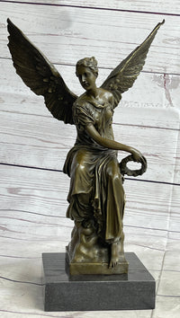 Signed Moreau Angel on Celestial Throne Bronze Marble Sculpture