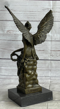 Signed Moreau Angel on Celestial Throne Bronze Marble Sculpture