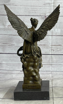 Signed Moreau Angel on Celestial Throne Bronze Marble Sculpture