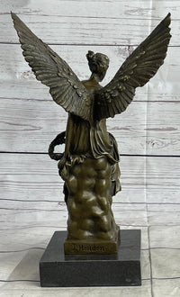Signed Moreau Angel on Celestial Throne Bronze Marble Sculpture