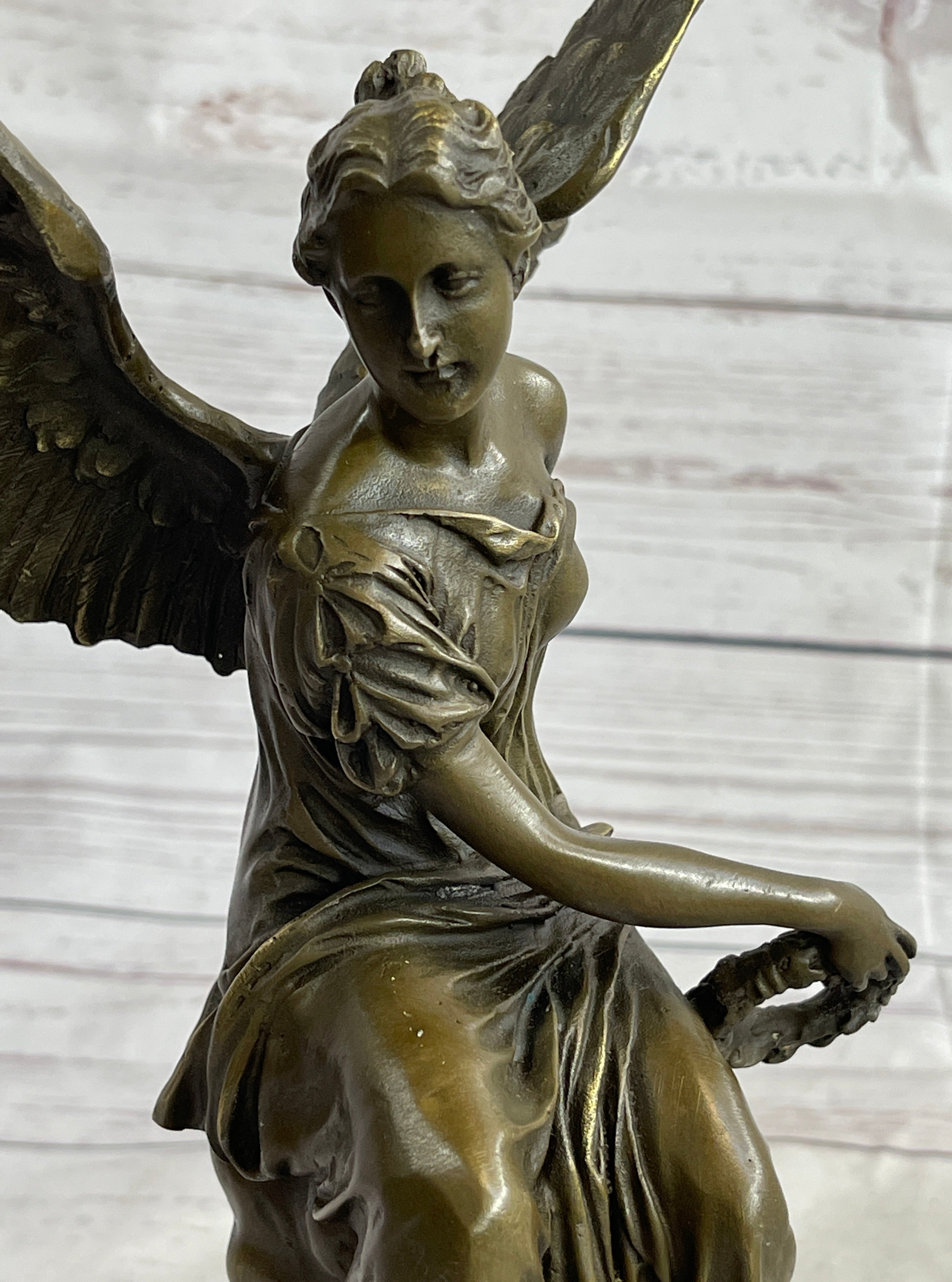 Signed Moreau Angel on Celestial Throne Bronze Marble Sculpture