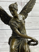 Signed Moreau Angel on Celestial Throne Bronze Marble Sculpture