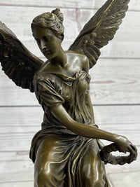 Signed Moreau Angel on Celestial Throne Bronze Marble Sculpture