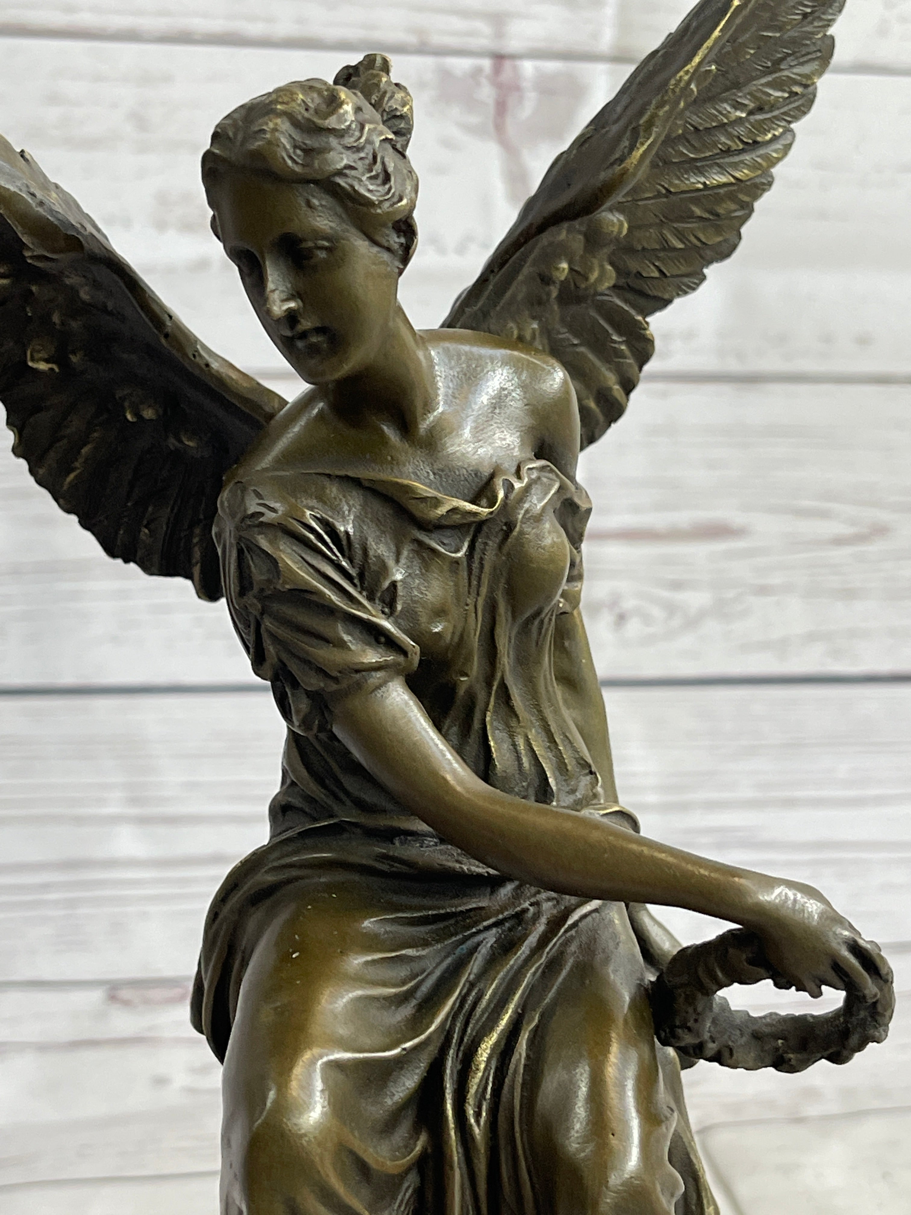 Signed Moreau Angel on Celestial Throne Bronze Marble Sculpture