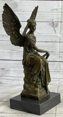Signed Moreau Angel on Celestial Throne Bronze Marble Sculpture