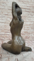 Bronze Nude Female Sculpture – Sensual Kneeling Woman Figurine with Hands in Hair, Art Deco Style