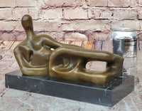 Reclining Woman by Henry Moore Abstract Bronze Sculpture
