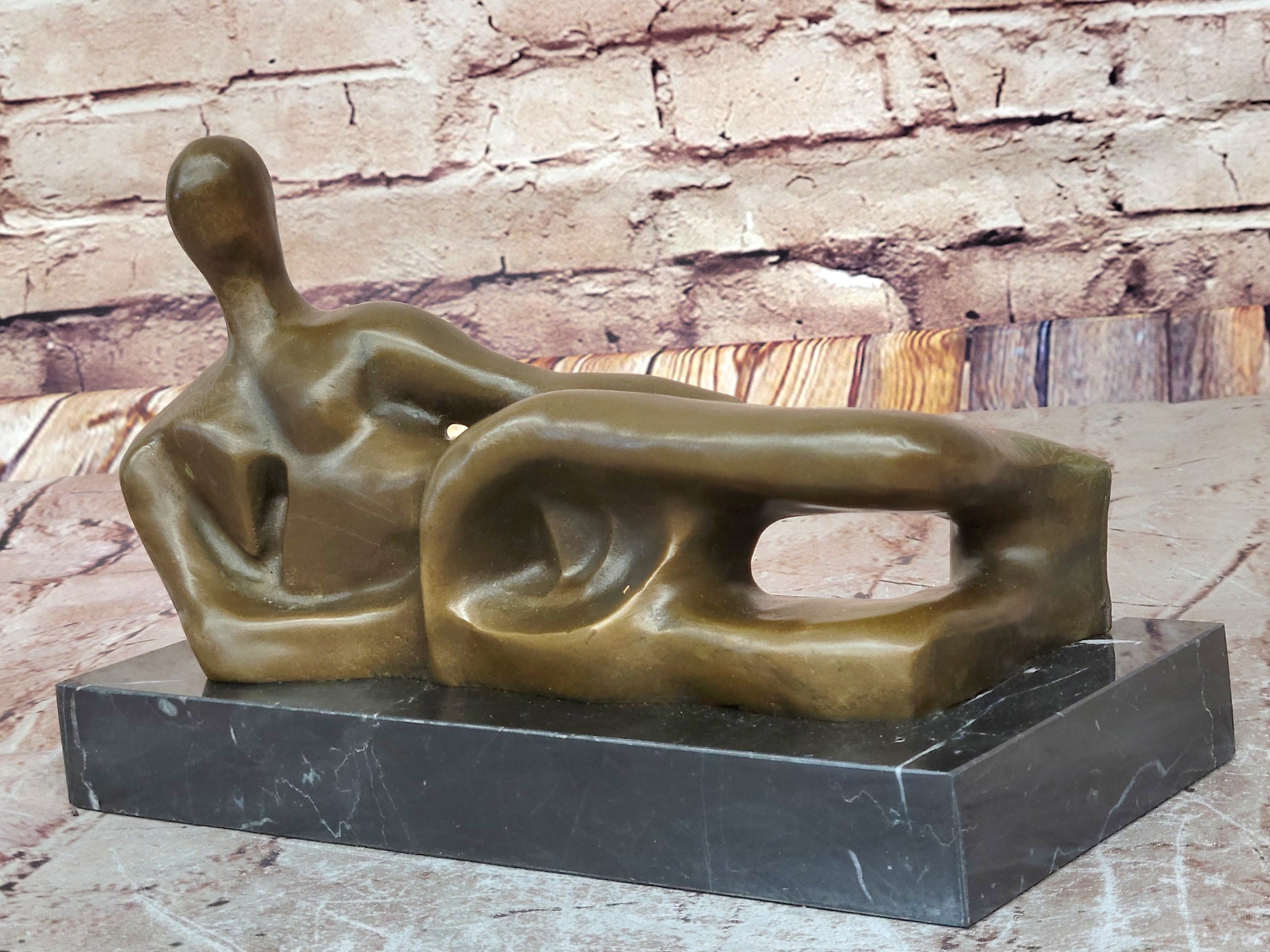 Reclining Woman by Henry Moore Abstract Bronze Sculpture