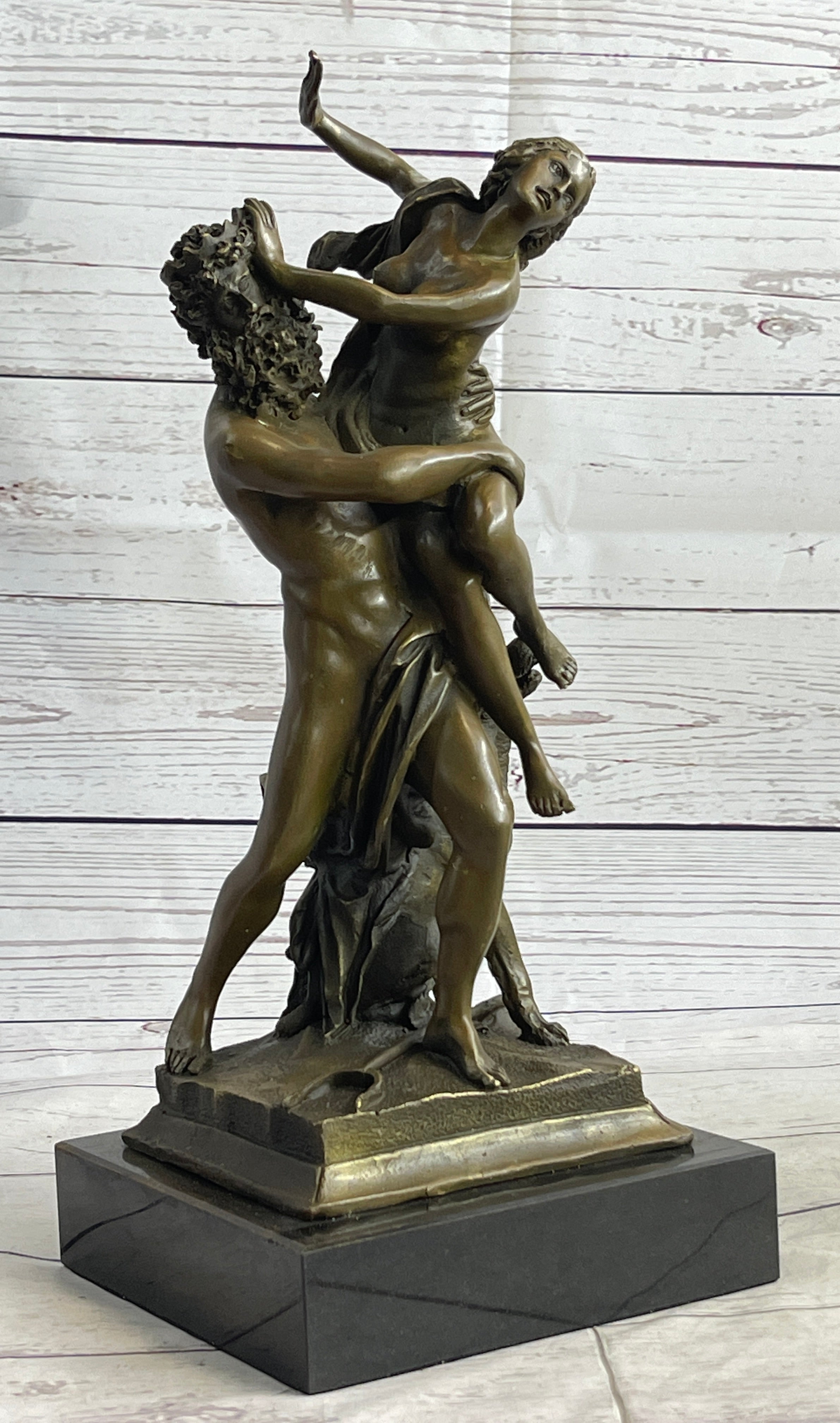 Signed Greek God Pluto Abduction of Sabine Woman Bronze Sculpture
