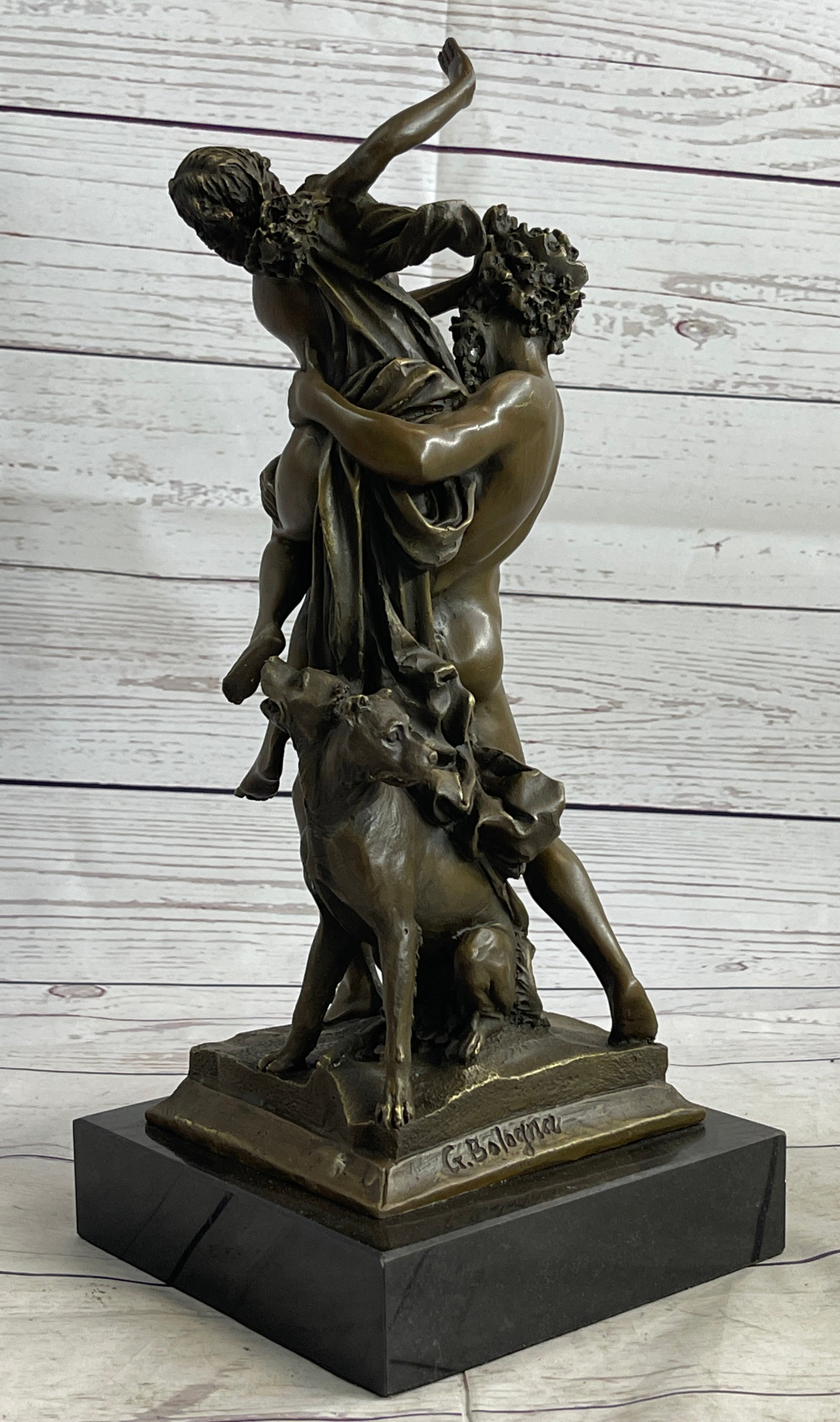 Signed Greek God Pluto Abduction of Sabine Woman Bronze Sculpture